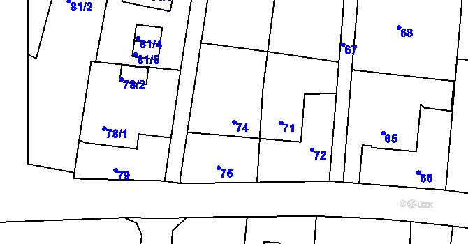 Parcela st. 74 v KÚ Poruba, Katastrální mapa