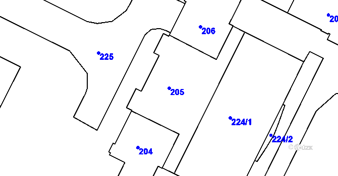 Parcela st. 205 v KÚ Poruba, Katastrální mapa