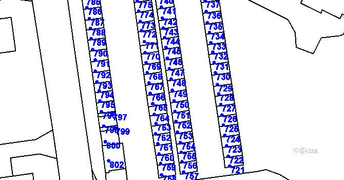 Parcela st. 749 v KÚ Poruba, Katastrální mapa