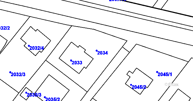 Parcela st. 2034 v KÚ Poruba, Katastrální mapa