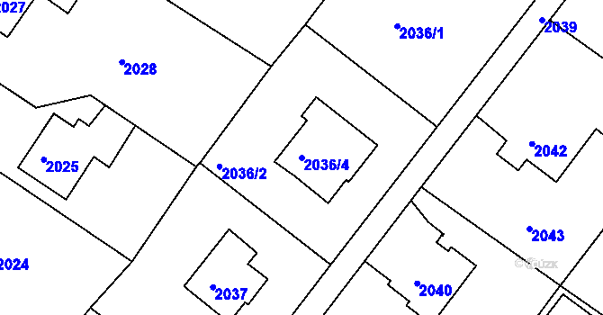 Parcela st. 2036/4 v KÚ Poruba, Katastrální mapa