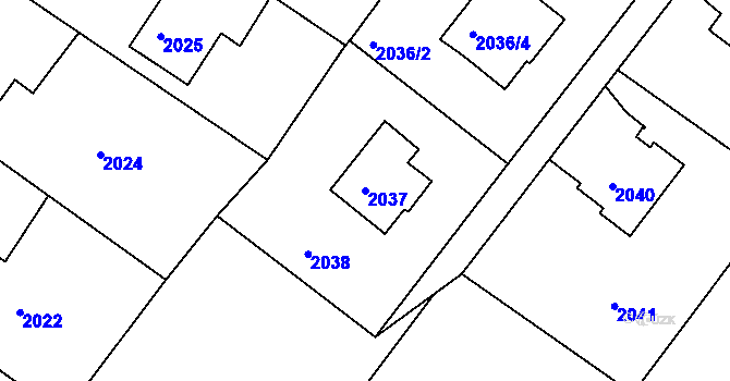 Parcela st. 2037 v KÚ Poruba, Katastrální mapa