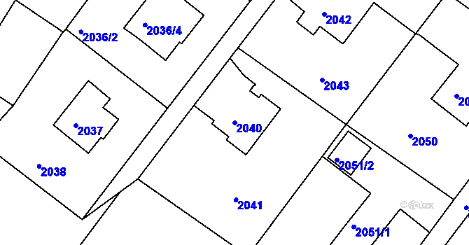 Parcela st. 2040 v KÚ Poruba, Katastrální mapa