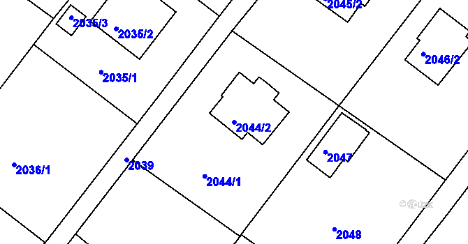 Parcela st. 2044/2 v KÚ Poruba, Katastrální mapa