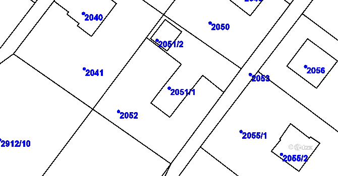 Parcela st. 2051/1 v KÚ Poruba, Katastrální mapa