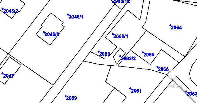 Parcela st. 2063 v KÚ Poruba, Katastrální mapa