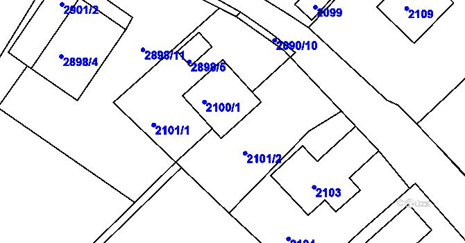 Parcela st. 2100/2 v KÚ Poruba, Katastrální mapa