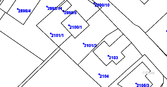 Parcela st. 2101/2 v KÚ Poruba, Katastrální mapa