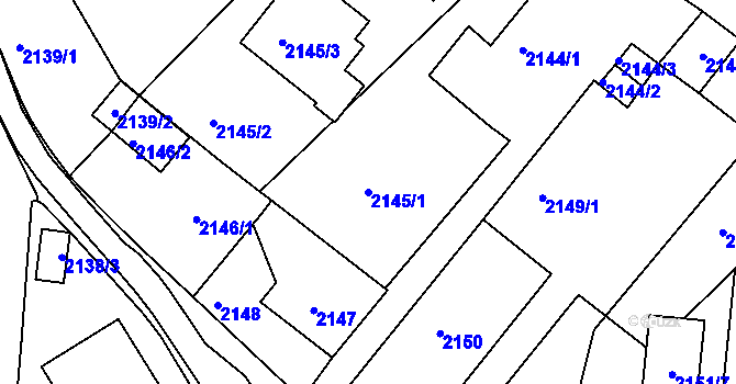 Parcela st. 2145/1 v KÚ Poruba, Katastrální mapa