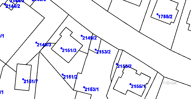 Parcela st. 2153/2 v KÚ Poruba, Katastrální mapa