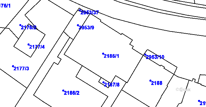 Parcela st. 2186/1 v KÚ Poruba, Katastrální mapa