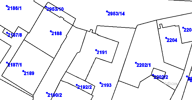 Parcela st. 2191 v KÚ Poruba, Katastrální mapa