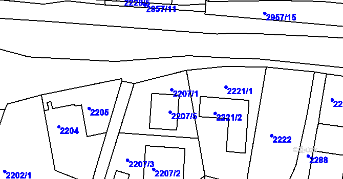 Parcela st. 2207/1 v KÚ Poruba, Katastrální mapa