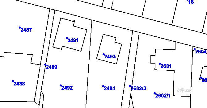 Parcela st. 2493 v KÚ Poruba, Katastrální mapa