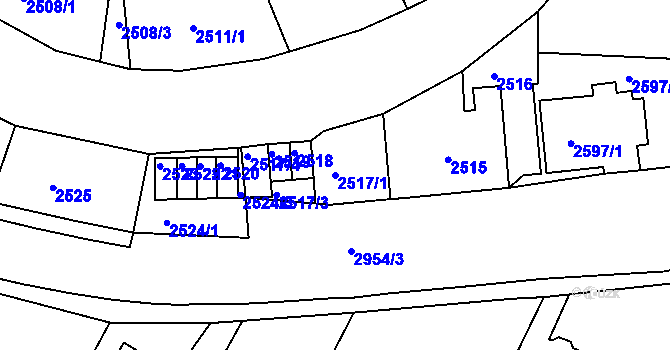 Parcela st. 2517/1 v KÚ Poruba, Katastrální mapa