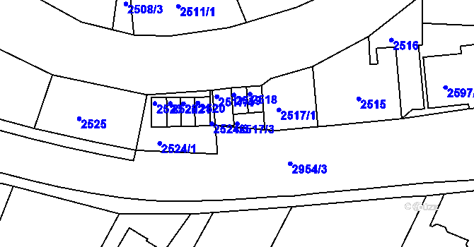 Parcela st. 2517/3 v KÚ Poruba, Katastrální mapa