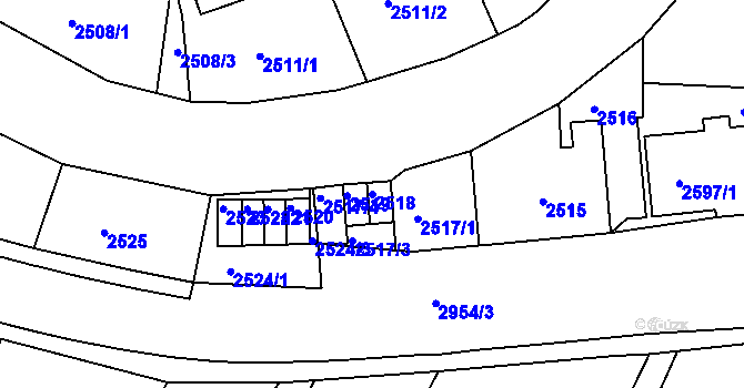 Parcela st. 2518 v KÚ Poruba, Katastrální mapa