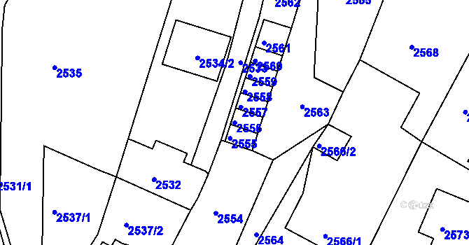 Parcela st. 2556 v KÚ Poruba, Katastrální mapa