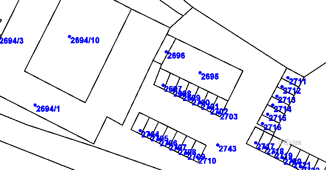 Parcela st. 2697 v KÚ Poruba, Katastrální mapa