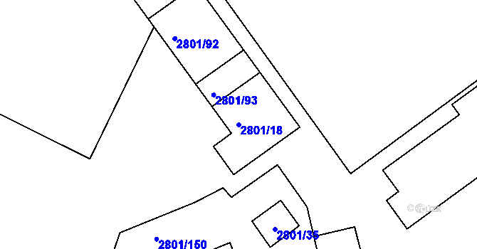 Parcela st. 2801/18 v KÚ Poruba, Katastrální mapa
