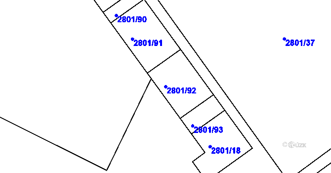 Parcela st. 2801/92 v KÚ Poruba, Katastrální mapa