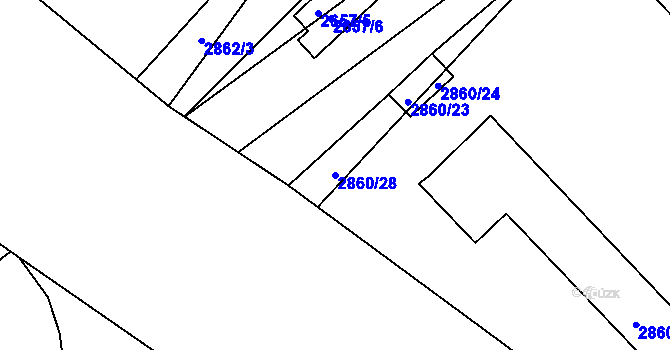 Parcela st. 2860/28 v KÚ Poruba, Katastrální mapa
