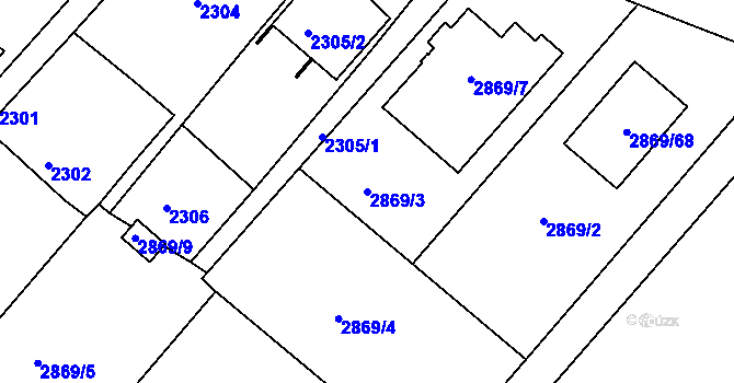 Parcela st. 2869/3 v KÚ Poruba, Katastrální mapa