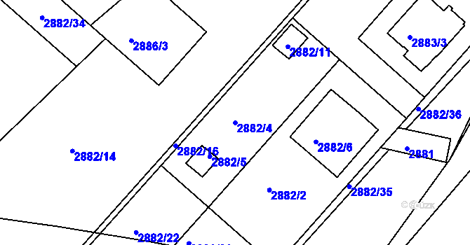 Parcela st. 2882/4 v KÚ Poruba, Katastrální mapa