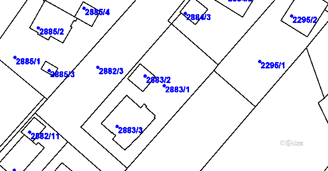 Parcela st. 2883/1 v KÚ Poruba, Katastrální mapa