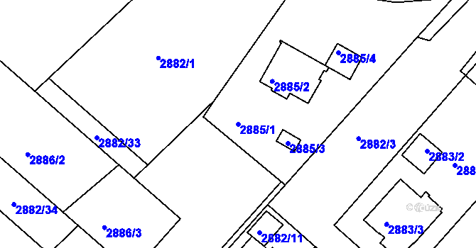 Parcela st. 2885/1 v KÚ Poruba, Katastrální mapa