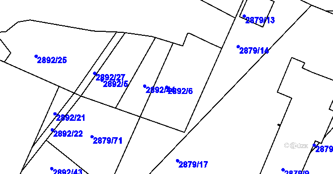Parcela st. 2892/6 v KÚ Poruba, Katastrální mapa