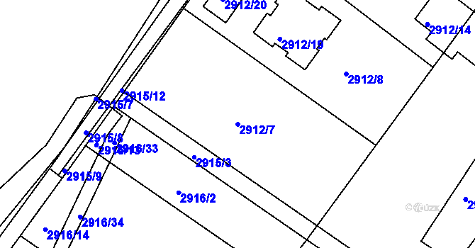Parcela st. 2912/7 v KÚ Poruba, Katastrální mapa