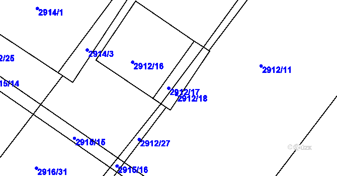 Parcela st. 2912/17 v KÚ Poruba, Katastrální mapa
