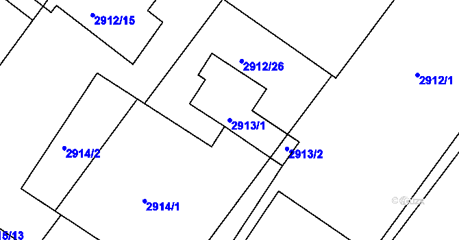 Parcela st. 2913/1 v KÚ Poruba, Katastrální mapa