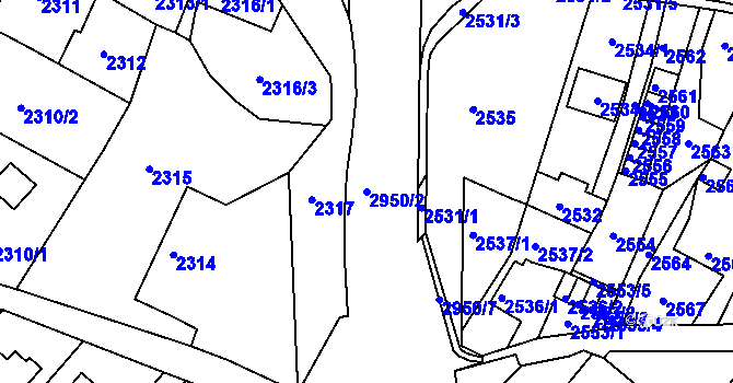 Parcela st. 2950/2 v KÚ Poruba, Katastrální mapa