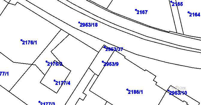 Parcela st. 2953/16 v KÚ Poruba, Katastrální mapa