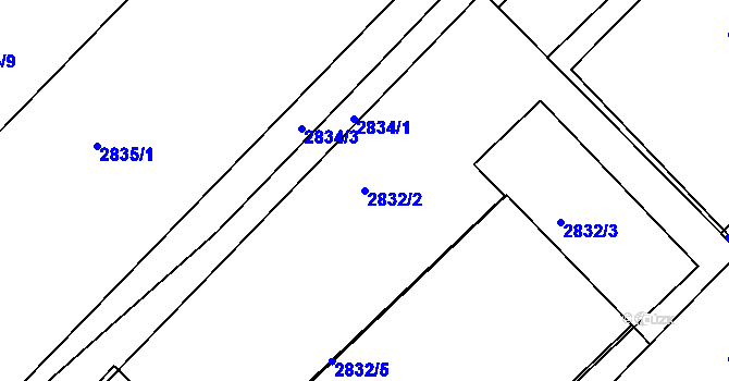 Parcela st. 2832/2 v KÚ Poruba, Katastrální mapa