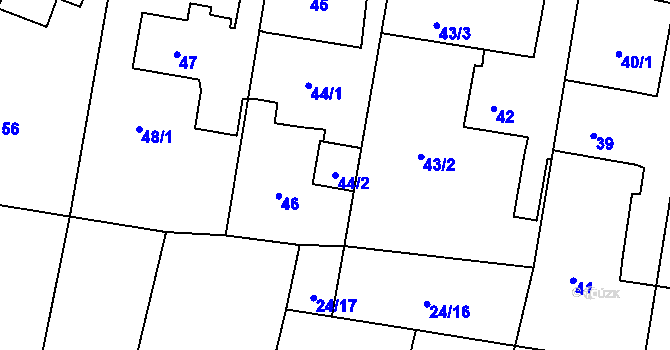 Parcela st. 44/2 v KÚ Poruba, Katastrální mapa