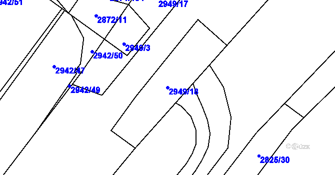 Parcela st. 2949/18 v KÚ Poruba, Katastrální mapa