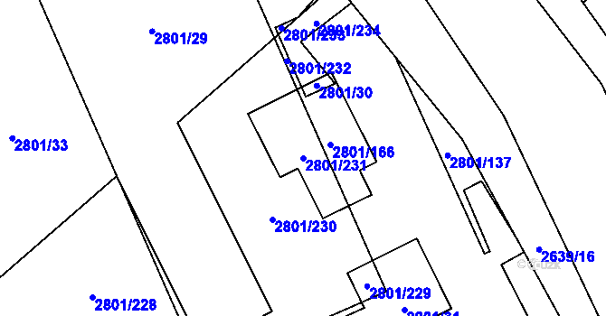 Parcela st. 2801/231 v KÚ Poruba, Katastrální mapa