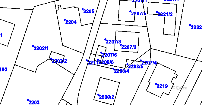 Parcela st. 2207/6 v KÚ Poruba, Katastrální mapa