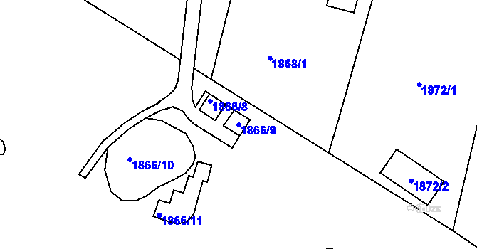 Parcela st. 1866/9 v KÚ Poruba, Katastrální mapa