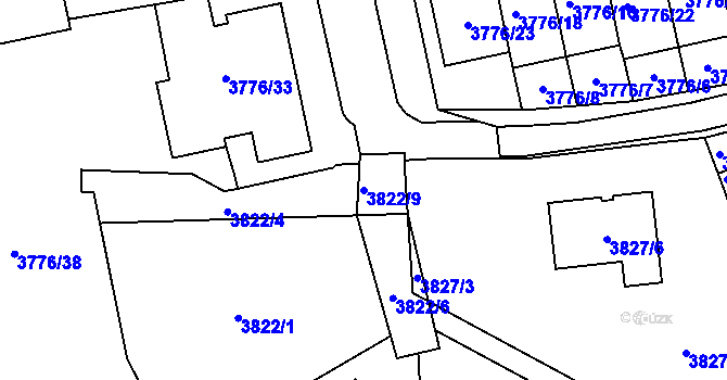 Parcela st. 3822/9 v KÚ Poruba-sever, Katastrální mapa