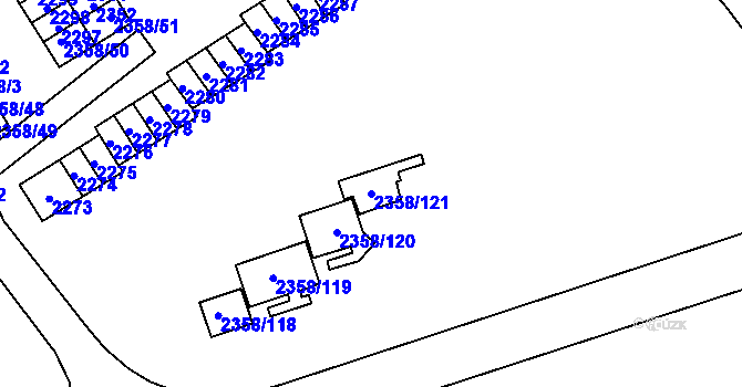 Parcela st. 2358/121 v KÚ Poruba-sever, Katastrální mapa