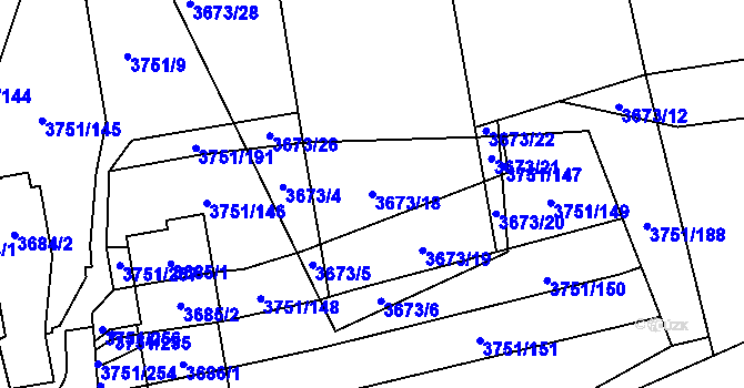 Parcela st. 3673/18 v KÚ Poruba-sever, Katastrální mapa