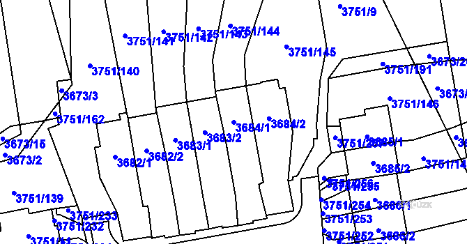 Parcela st. 3684/1 v KÚ Poruba-sever, Katastrální mapa