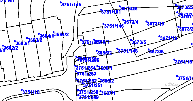 Parcela st. 3685/2 v KÚ Poruba-sever, Katastrální mapa