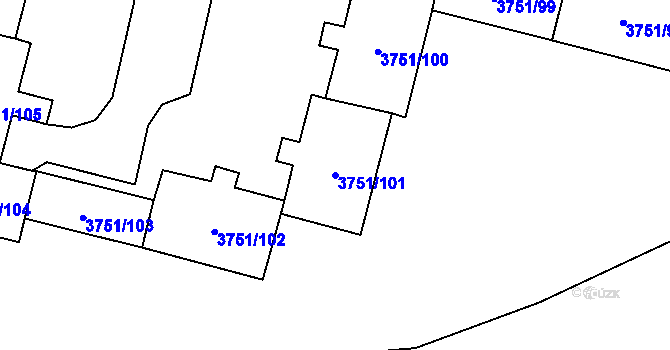 Parcela st. 3751/101 v KÚ Poruba-sever, Katastrální mapa