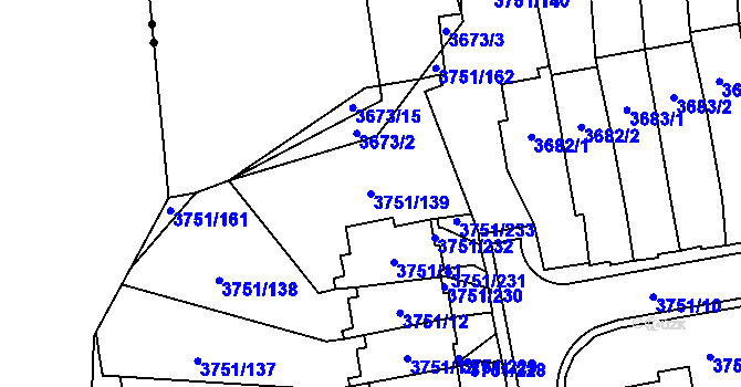 Parcela st. 3751/139 v KÚ Poruba-sever, Katastrální mapa