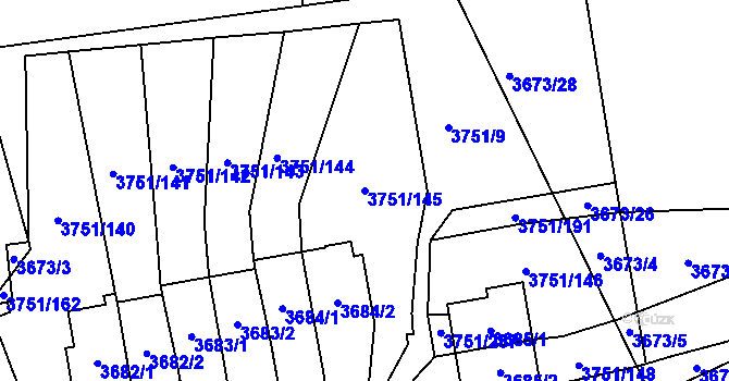 Parcela st. 3751/145 v KÚ Poruba-sever, Katastrální mapa